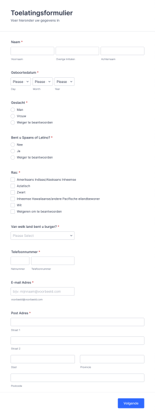 Toelatingsformulier Onderwijsinstellingen