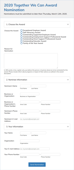 Together We Can Award Nomination Form Template