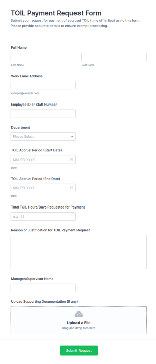TOIL Payment Request Form Template