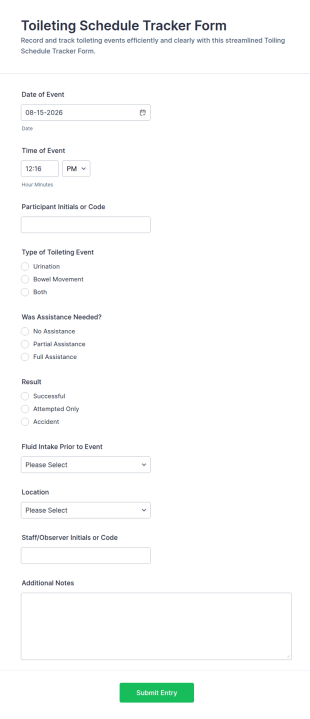 Toileting Schedule Tracker Form Template