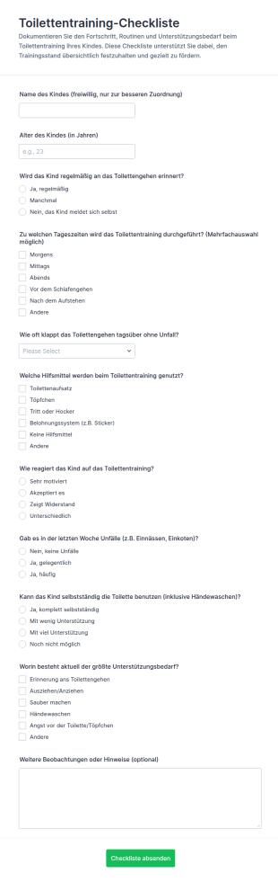 Toiletten Trainings Checkliste Formular
