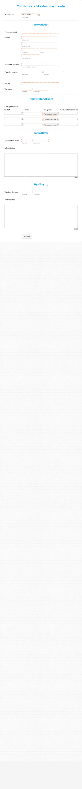 Toimistotarvikkeiden Inventaariolomake Form Template