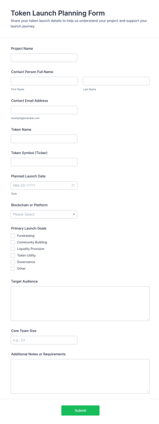 Token Launch Planning Form Template