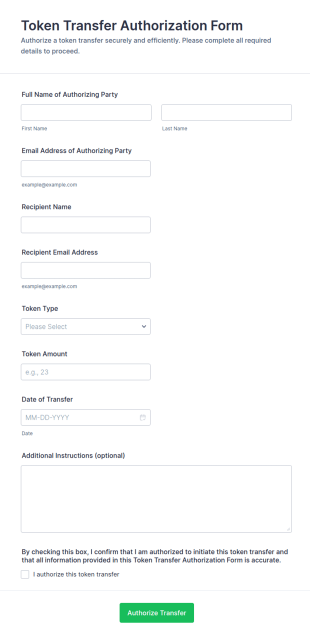 Token Transfer Authorization Form Template