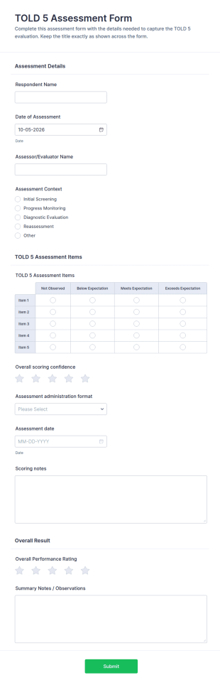 TOLD 5 Assessment Form Template
