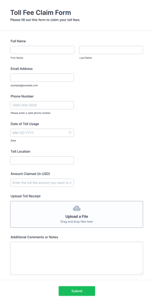 Toll Fee Claim Form Template