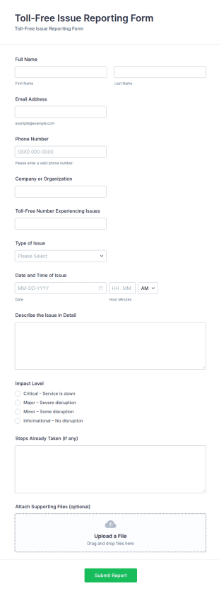 Toll Free Issue Reporting Form Template