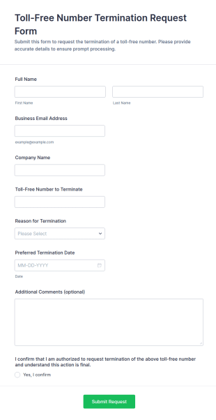 Toll Free Number Termination Request Form Template