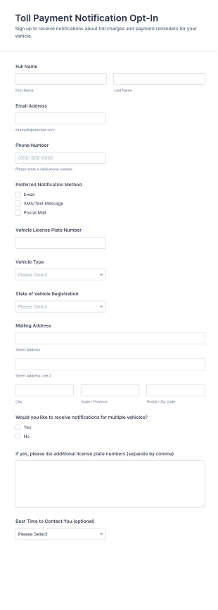 Toll Payment Notification Opt In Form Template