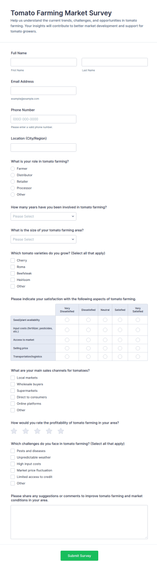 Tomato Farming Market Survey Form Template