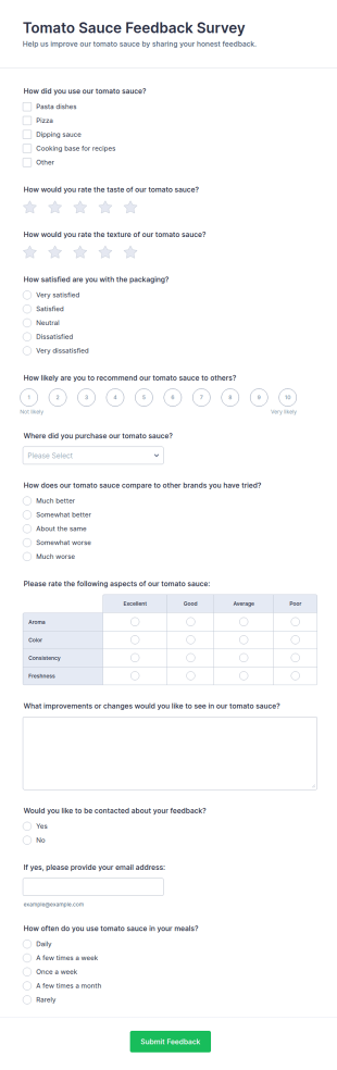 Tomato Sauce Feedback Survey Form Template