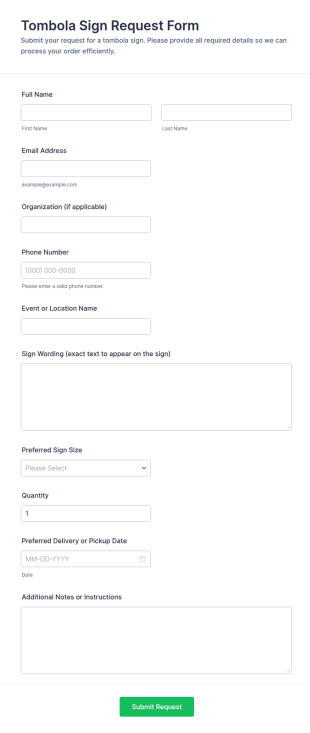 Tombola Sign Request Form Template