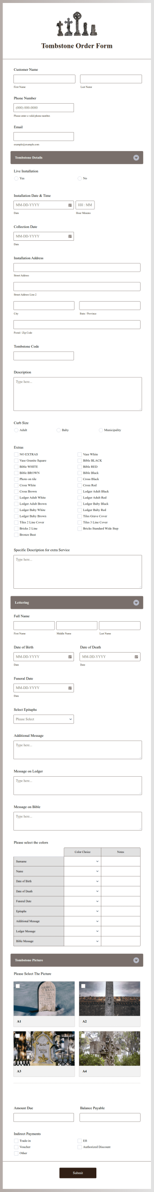 Tombstone Order Form Template