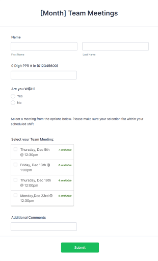 Employee Team Meeting Schedule Form Template