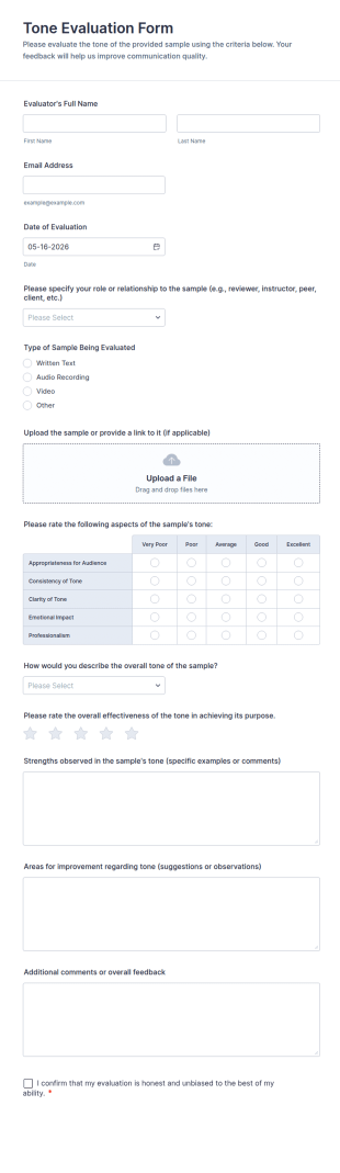 Tone Evaluation Form Template