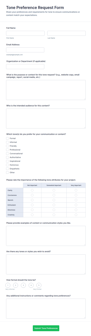 Tone Preference Request Form Template