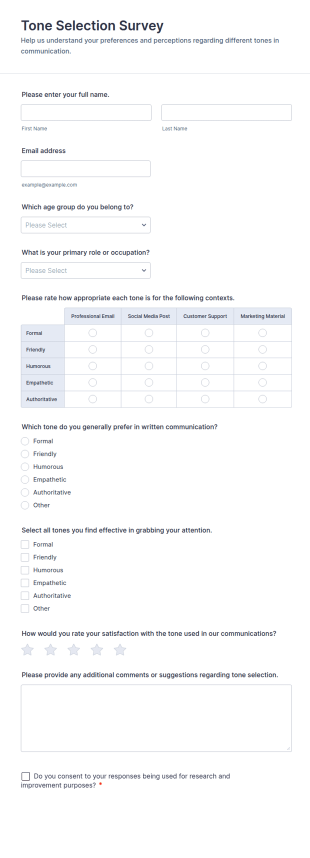 Tone Selection Survey Form Template