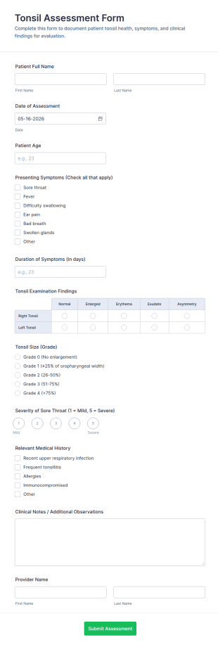 Tonsil Assessment Form Template