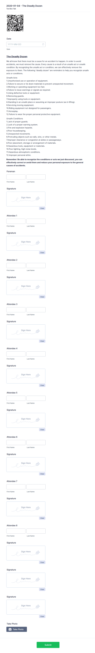 Tool Box Talk Form Template
