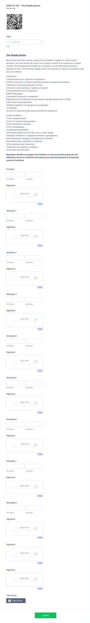 Tool Box Talk Form Template