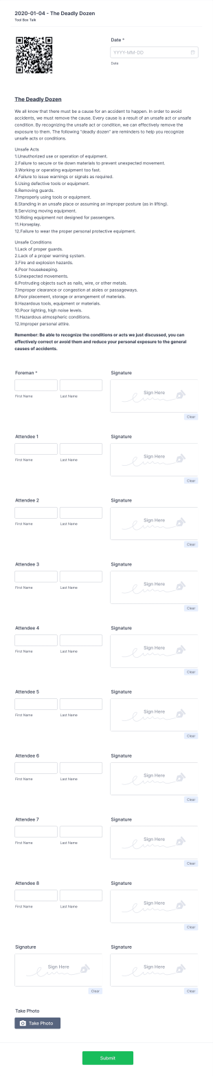 Tool Box Talk Form Template