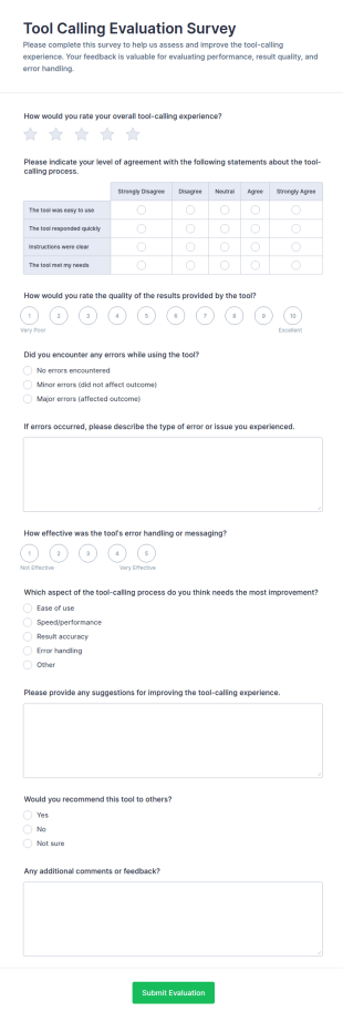 Tool Calling Evaluation Survey Form Template