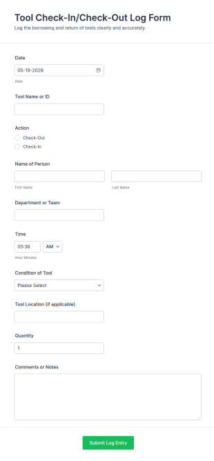 Tool Check In/Check Out Log Form Template