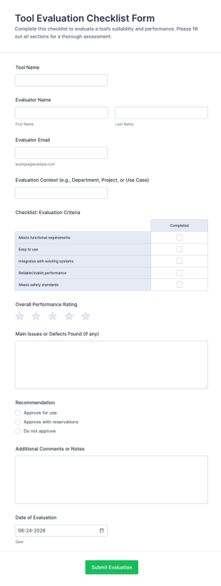 Tool Evaluation Checklist Form Template