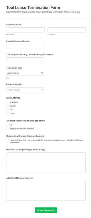 Tool Lease Termination Form Template