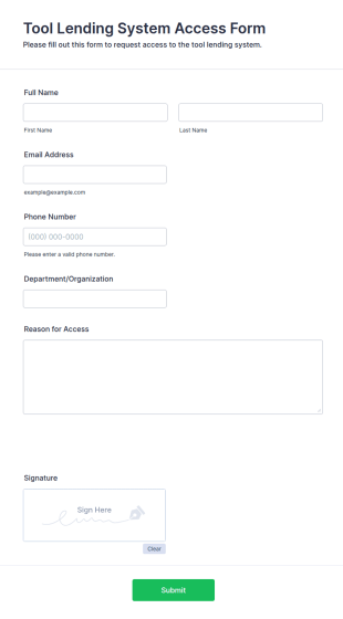 Tool Lending System Access Form Template