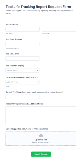 Tool Life Tracking Report Request Form Template