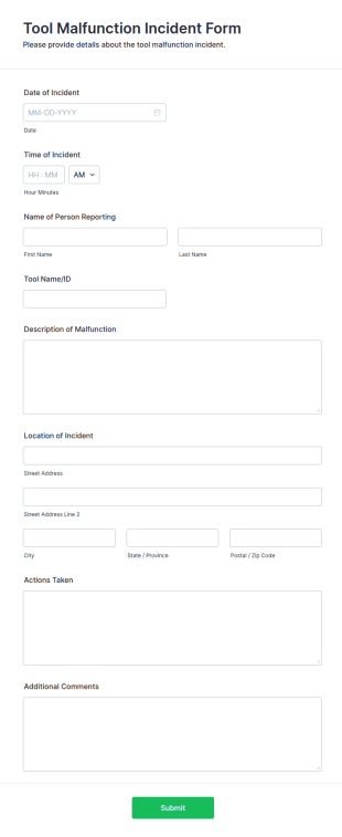 Tool Malfunction Incident Form Template