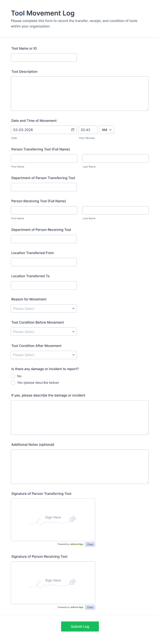 Tool Movement Log Form Template