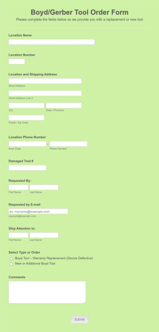 Tool Order Form Template