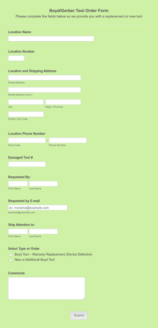 Tool Order Form Template
