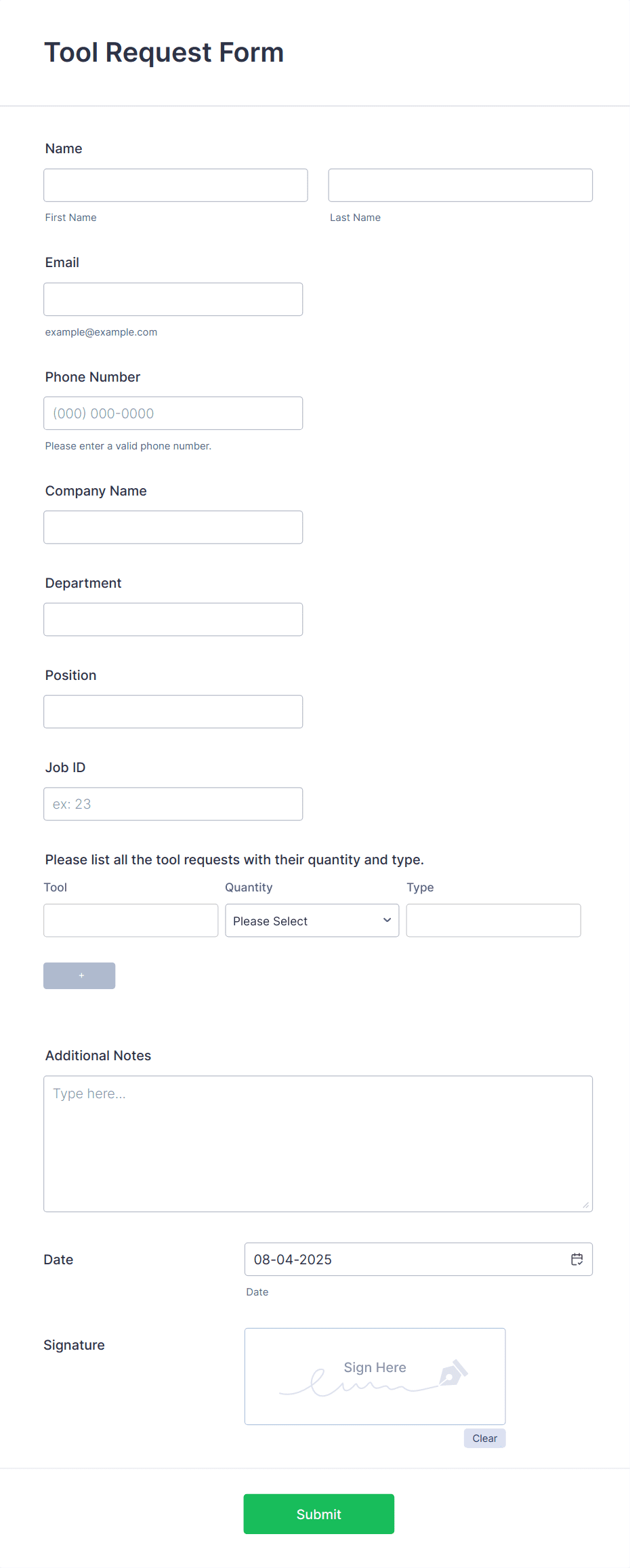 Tool Request Form Template | Jotform