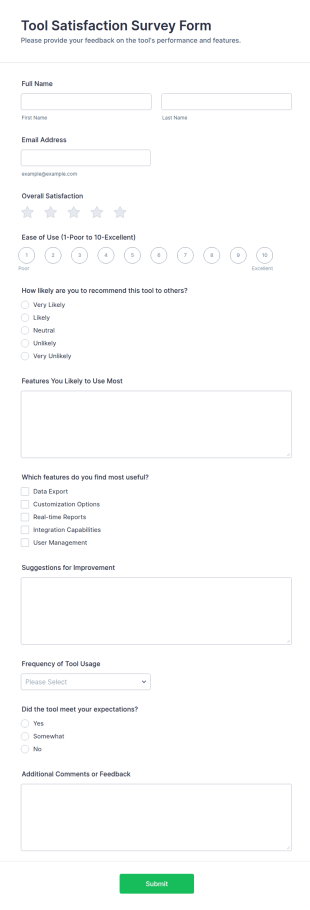 Tool Satisfaction Survey Form Template