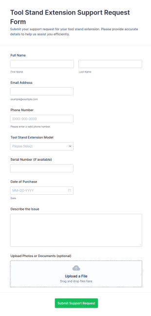 Tool Stand Extension Support Request Form Template