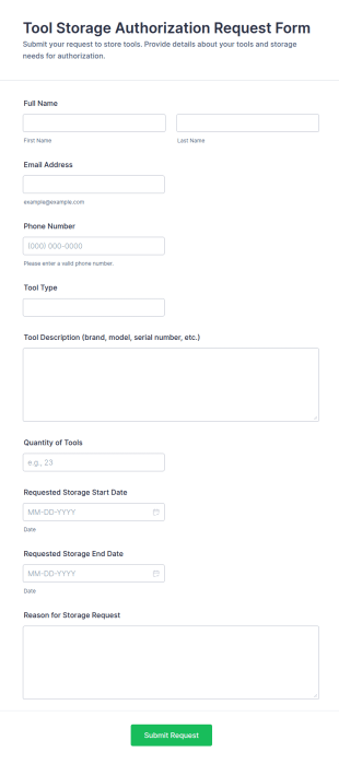 Tool Storage Authorization Request Form Template