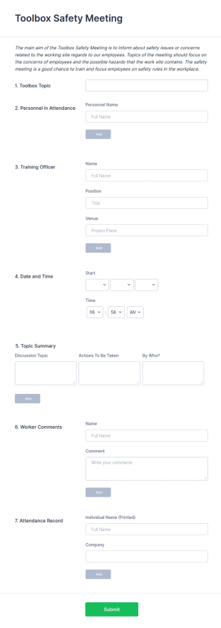 Toolbox Safety Meeting Form Template