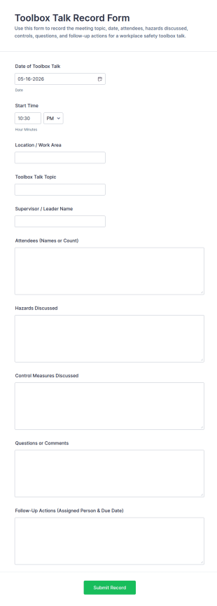 Toolbox Talk Record Form Template