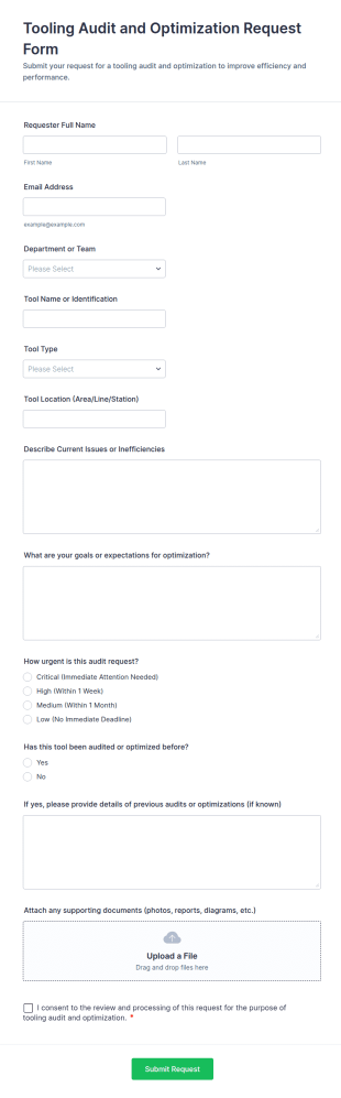 Tooling Audit And Optimization Request Form Template