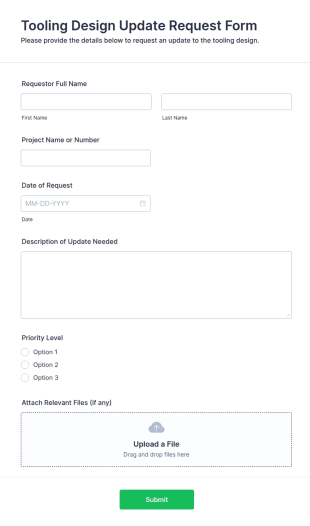 Tooling Design Update Request Form Template