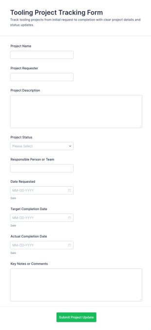 Tooling Project Tracking Form Template