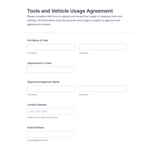 Tools And Vehicle Usage Agreement Form Template