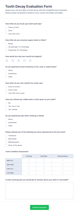 Tooth Decay Evaluation Form Template