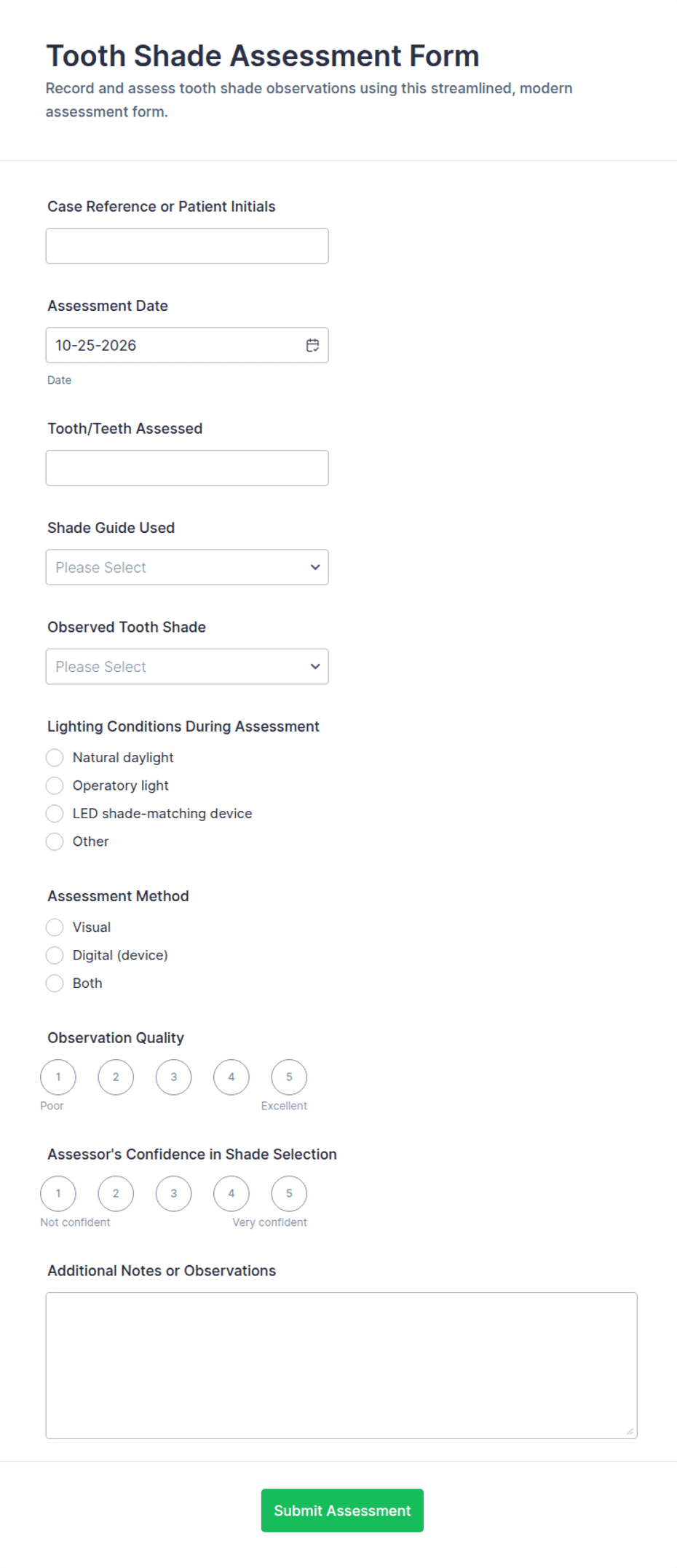 Tooth Shade Assessment Form Template | Jotform