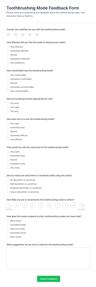 Toothbrushing Mode Feedback Form Template