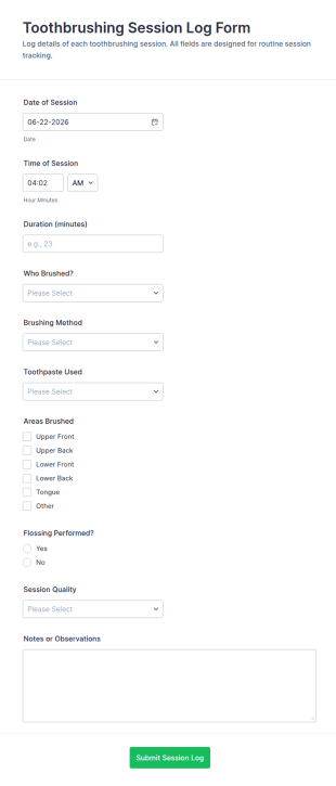 Toothbrushing Session Log Form Template