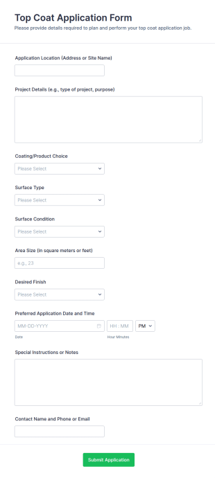 Top Coat Application Form Template
